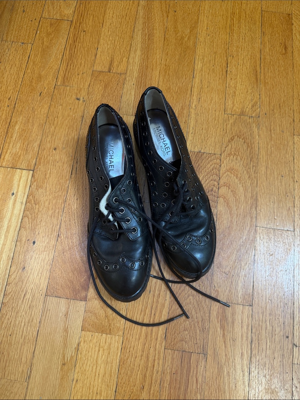 MICHAEL Michael Kors Black Leather Lace-Up Wingtip Boots